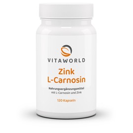 Vitaworld Zinc L-Carnosine, 300 mg L-Carnosine + 15 mg Zinc per Daily Dose, Gentle to the Centre, 120 Vegan Capsules