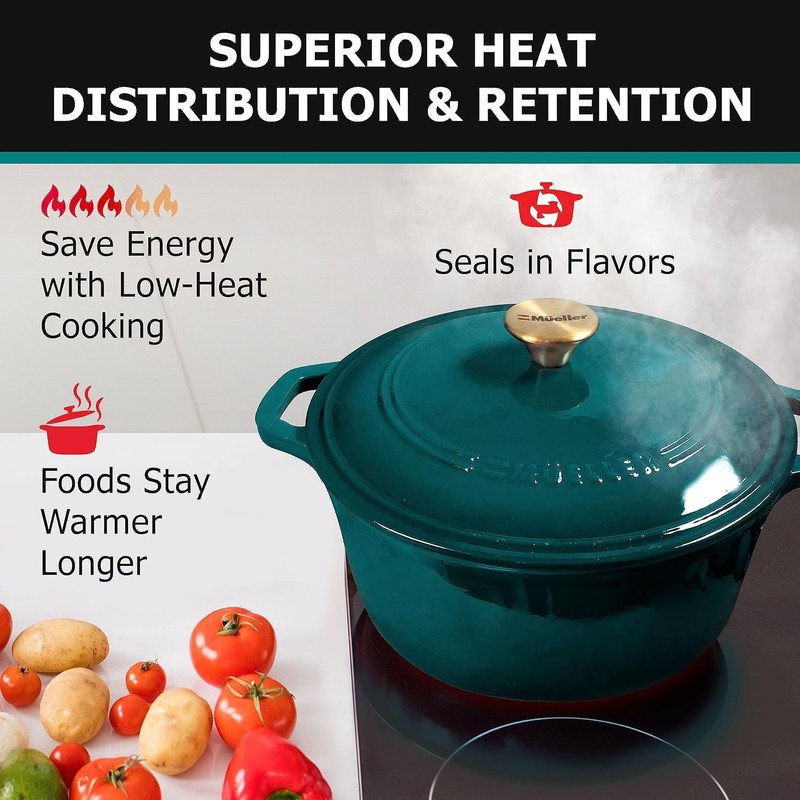 MUELLER HOME 4.5 QT Enameled Cast Iron Dutch Oven, Heavy-Duty