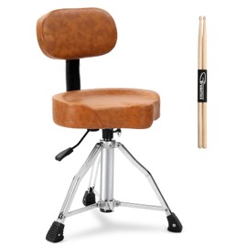 Ktaxon Drum Throne with Backrest, Oversized Motorcycle Shape Seat Height Adjustable Drum Stool Heavy Duty Chair with Drum Sticks for Adult Drummers, Extra Large (Brown)
