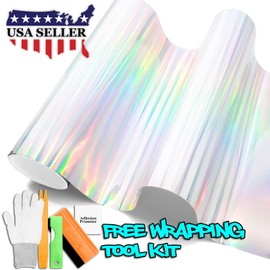 Sample Silver Holographic Rainbow Neo Chrome Car Vinyl Wrap Sticker Decal Film Sheet - 4"X8" (10cm x 20cm) Sample