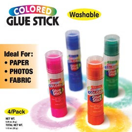 BAZIC Washable Colored Glue Stick 8g/0.28 Oz, All Purpose Acid Glue Sticks for Kids Photos Paper Kids at School Home Office (4/Pack), 24-Packs