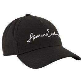 Armani Exchange Men's Logo Script Baseball Hat, Black/Optical White, One Size