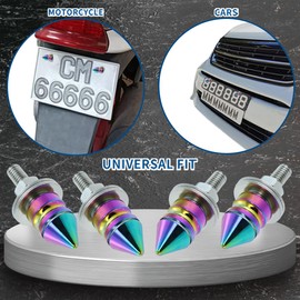 Meibaolin Spike License Plate Bolt Kit Aluminum Alloy Decorative Motorcycle License Plate Screw Frame Fasteners Fit Most Cars Truck Modified Vehicle Accessories 4 Pcs (Multicolor)