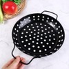 Round Grill Wok with Handle,Carbon Steel Grill Pan With Holes,Non-Stick