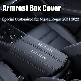 XITER 1PC Leather Center Console Armrest Cover with Side Pockets for Nissan Rogue 2021 2022 2023 2024 2025 2026 Accessories(Black Stitches)