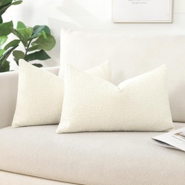 Artscope Set of 2 Boucle Cushion Covers, Plain Throw Cushion Cover, Modern Decorative Cushion Cover Set, Cushion Case for Sofa, Car, Bedroom, Home Decor, 40 x 60 cm, Cream Beige