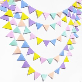 pinkblume Pastel Party Decoration Macaron Felt Hanging Triangle Mini Bunting Pennant Banner Flag for Pastel Colorful Birthday Wedding Baby Shower Engagement Spring Easter Party Classroom Nursery Decor