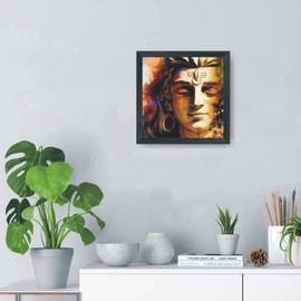 Gifts Bucket Shiva Shankar Synthetic Wood Poster Frame for Wall Decoration Home Decorative Gift Item Framed Poster Without Glass - 8 x 8 inches