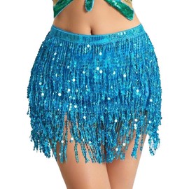 Women's Sequins Tassel Skirts, Dance Performance Shorts Skirts for Celebrating Festival, Women's Classic Sequin Tassel Skirts, Adjustable Fringe Skirts for Women, Belly Dance Skirts (ONE SIZE, LBL)