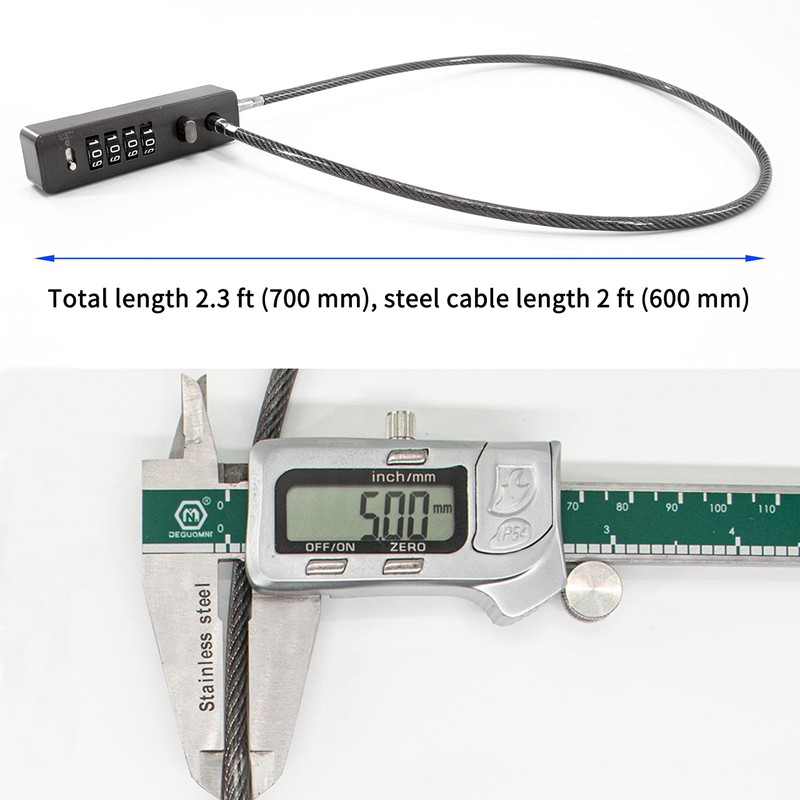 2 Pack Combination Lock 4-Digit Steel Cable Combination Padlock, Diameter