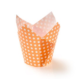Panificio Premium 1.7-oz Baking Cups: Tall-Petal Paper Baking Cups Perfect for Muffins, Cupcakes or Mini Snacks - Hot Orange Polka Dot Print Design - Disposable and Recyclable - 200-CT