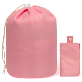 INVODA Drawstring Makeup Bag for Women Cosmetic Bag Large Travel Make up Bags Portable Barrel Toiletry Bag Toiletries Pouch Travel Cosmetic Organizer (Pink)