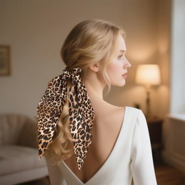 Flomiara Hair Bows for Women, Ribbon Ponytail Holder Accessories Slides Hair Clips, Accessories Hairdresser Bow Leopard Triangle Ribbon Styling Barrette Clips Hair Bow for Women Girls, Brown