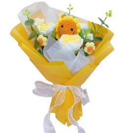 Homaisson Handmade Crochet Flower Bouquet, Sunflower, Tulip, and Rose, for Mother's Day, Valentine's Day, Teacher's Day, Yellow Paper Wrapping with Bow
