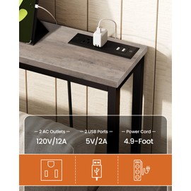 CHOEZON 62.99" Narrow Console Table with Power Outlet 7.1" Skinny Sofa Table, Long Behind Couch with Charging Station for Hallway, Living Room Greige and Black TXG16UBG