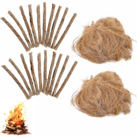4 Packs Tinder Rope Natural Wood Fiber Tinder Fire Starter - Emergency, Survival, Campfire Tinder - Non-Toxic, Quick Fire Tab Flint and Steel for Outdoor, Backpacking, Camping, Fishing