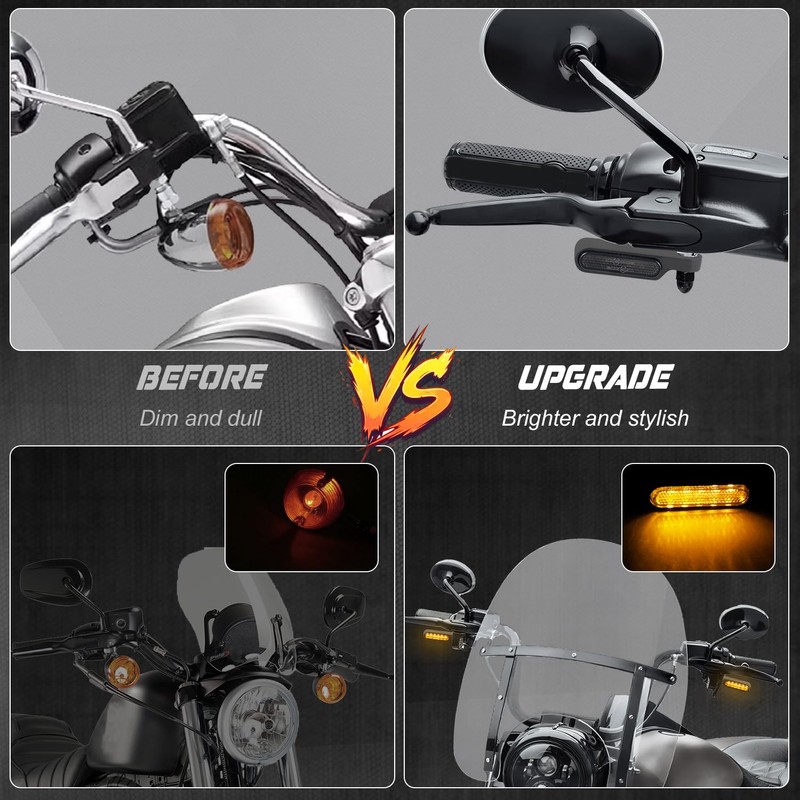 NTHREEAUTO Universal Motorcycle Turn Signals Front Handlebar Sequential LED Blinkers