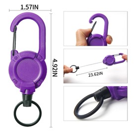 Heavy Duty Carabiner Badge Holder with Retractable Clip,Multitool Tactical ID Badge Reel with 23.6” Steel Retractable Cord for Men and Women(Purple 2 Pack)