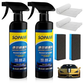 2Pcs Sopami Car Coating Spray,Quick Effect Coating Agent,Quickly Coat Car Wax,Car Scratch Wax Polish Spray Waterless Wash,Oil Film Emulsion Glass Cleaner with towel (Sponge*2+Cloth*2)