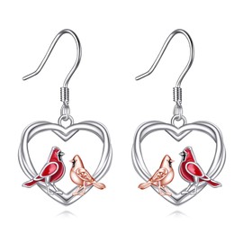 VONALA Red Cardinal/Bulldog 925 Sterling Silver Earrings Love Bird Dangle Earring Jewellery Gifts for Women Birthday Christmas, Silver, No Gemstone
