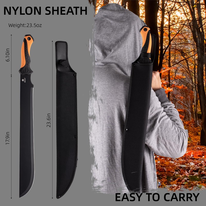 REAT Gardening Heavy Duty Machete,24" Full Tang Machete with Shaeth,Ergonomic