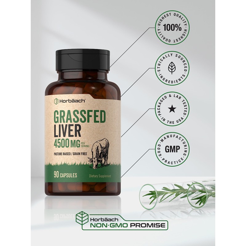 Horbäach Grass Fed Beef Liver | 4500mg | 90 Capsules