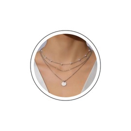 Andelaisi Boho Layered Disc Coin Choker Necklace Silver Pearl Necklace Choker Vintage Station Pearl Necklace Multilayer Coin Pendant Necklace Jewelry for Women