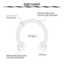 Funseedrr 36pcs Clear Lip Labret Rings Studs Retainer 16G 6mm 8mm Acrylic Bioflex Nose Tragus Helix Cartilage Daith Piercing Hoops Bars