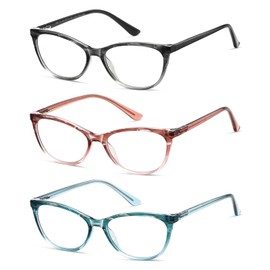 Kafirlo cat eye reading glasses women cateye anti blue light blocking cheaters high end coolest stylish computer cute designer fashion clear wide frame unbreakable ladies funky small pink bling +3.00