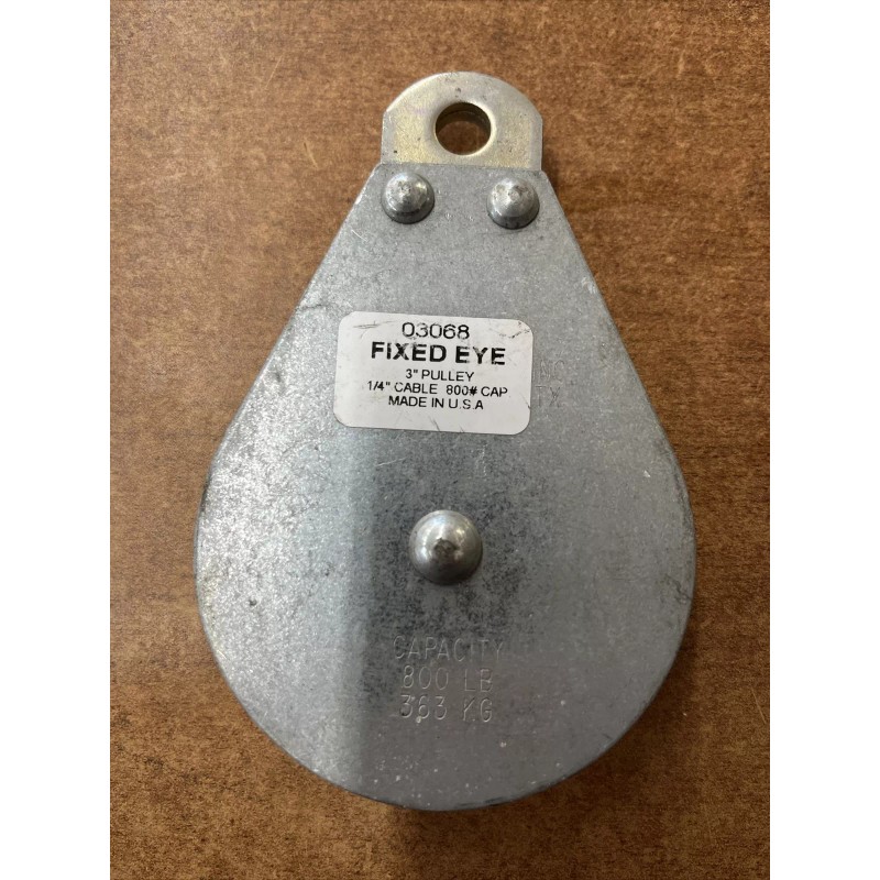 Block 3” Fixed Eye Pulley, for 3/16 & 1/4” cable