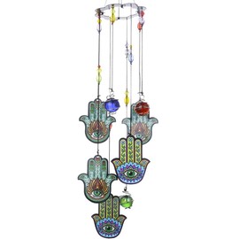 Wind Chimes Outdoor Decor, Metal Memorial Windchimes Hanging Decoration for Garden Home Yard and Christmas Tree,15'' Hamsa Hand Evil Eye Chakra Glass Beaded Design Christmas Decor
