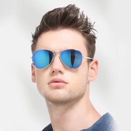 Laurinny Oversized Aviator Glasses for Women Men Fashion Retro Bulk Shade Black Faded Aviator Sunglasses Classic UV Protection, silver/blue