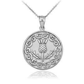 Irish Jewelry Sterling Silver Scottish Thistle Flower Medallion Pendant Necklace (18)