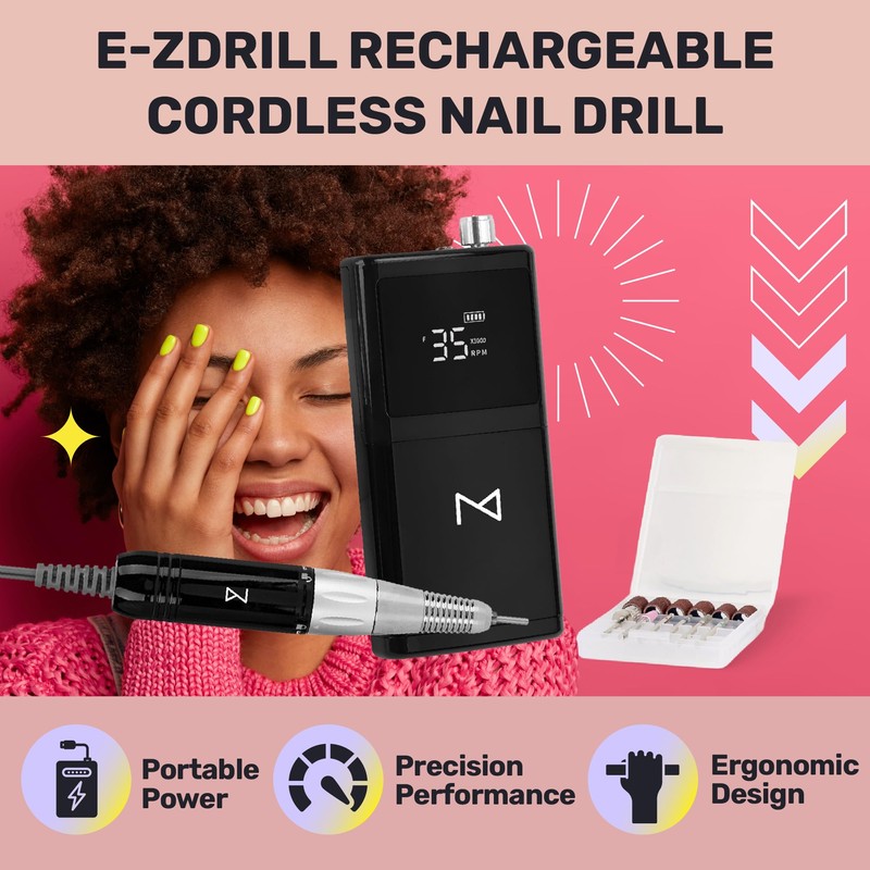 M - E-ZDrill Rechargeable Electric Nail Drill, 35k RPM, Smart