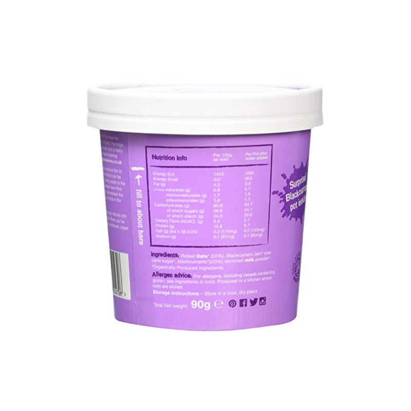 Wolfy's Organic Porridge with Blackcurrant Pot, 90 g, Pack of