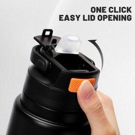 pluseight Insulated Water Bottle 800ml with Straw and Lid Stainless Steel Sports Water Bottles, Leak Proof, Flip Lid, Carry Handle for Gym, Travel, Sports (Black)