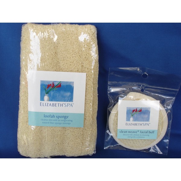Natural Body Loofah Sponge 7" and Clean Weave Facial Buff, 2 Pcs/Set, Renew Your Skin Regularly with a Luxurious Exfoliating Massage.