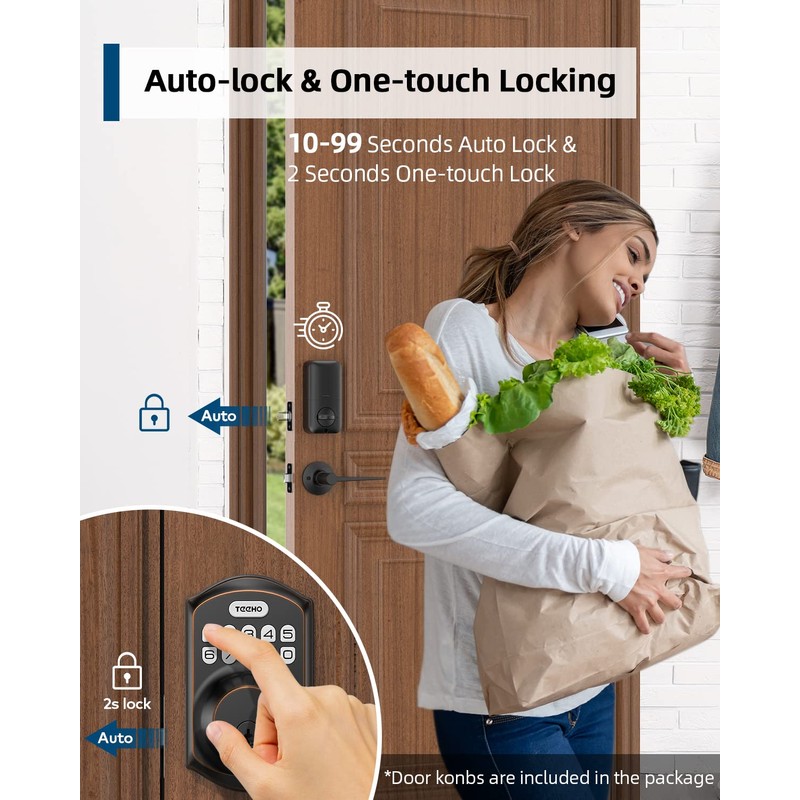 TEEHO TE001L Keyless Entry Door Lock with 2 Handles -