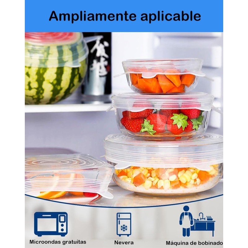 12 Piezas Tapas De Silicona Elásticas Reutilizables, 6 Redondas Y