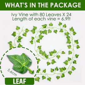 ADORAMOUR Artificial Ivy Garlands - 24Pack x 83 Inch Length - Realistic Fake Vines for Room Aesthetic and Garden Wall Decoration for Indoor Outdoor, Green Faux Leaves Plastic Hanging Plants Greenery