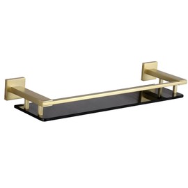 LANC Bathroom Shelves Glass Shelf 20-Inch Floating Tempered Glass Shelves Stainless Steel Wall Mounted Cologne Shelf for Men Shower Bathroom Kitchen Storage Accessories Black and Gold，A7613GK