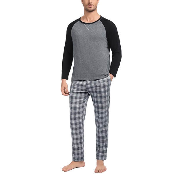 Litherday Men's Pyjamas Sets Long Sleeve Cotton Plaid Nightwear Classic