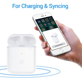 Wireless Charging Case Replacement Compatible with Air Pods 1st and 2nd Generation, Repacement Charger Case with Bluetooth Pairing Sync Button, White