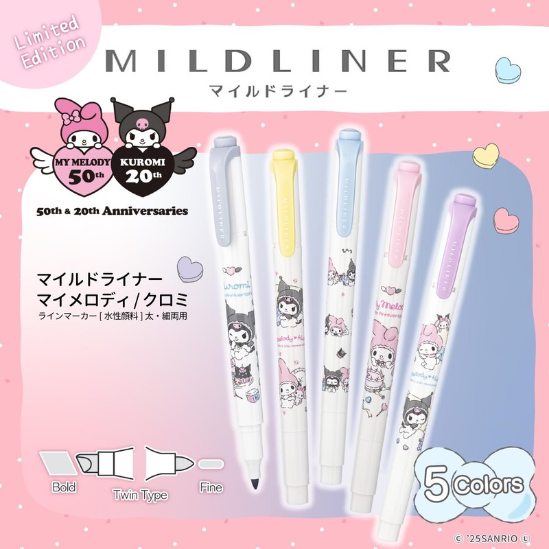 Zebra WKT7-MMKU-5C Highlighter, Mildliner, Sanrio, My Melody & Chroi, 50th