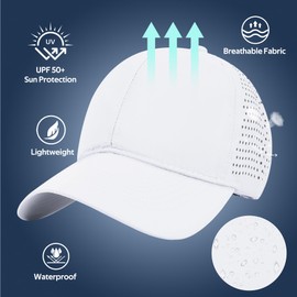 Waterproof Sport Cap Quick Dry Baseball Caps Mens Running Golf Sun Protection UPF50+ Breathable Lightweight Adjustable Mesh Back Cap White