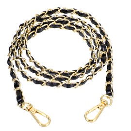 Telooco Leather Bag Strap Black Bag Strap for Changing 120 cm Chain Strap for Shoulder Bag Strap Webbing Shoulder Strap for Bag PU Leather Purse Chain Strap with Gold Chain, Black, Gold