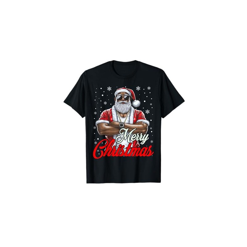 African American Santa Christmas Pajama Cool Black X-Mas T-Shirt