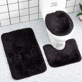 Reyox 3 Pieces Shaggy Bath Mat Set, Soft Absorbent Plush Microfiber Bathroom Rugs, Non Slip Bath Rugs Black 3 PCS