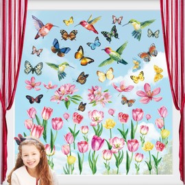 wraphay Spring Window Clings Decorations, 9 Sheets Spring Summer Window Clings for Glass Windows Double-Sided Bird Gel Stickers Decals for Home Party Shop Office School Decor Supplies