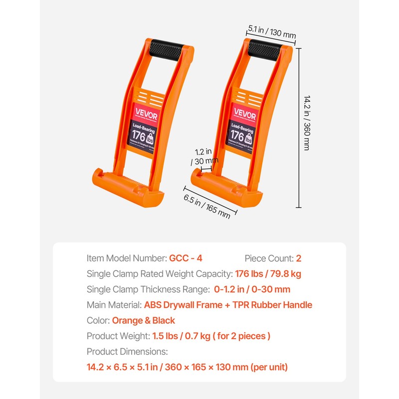 VEVOR Drywall Carrier, 2 Pack Plywood Carriers Handles, ABS Plastic